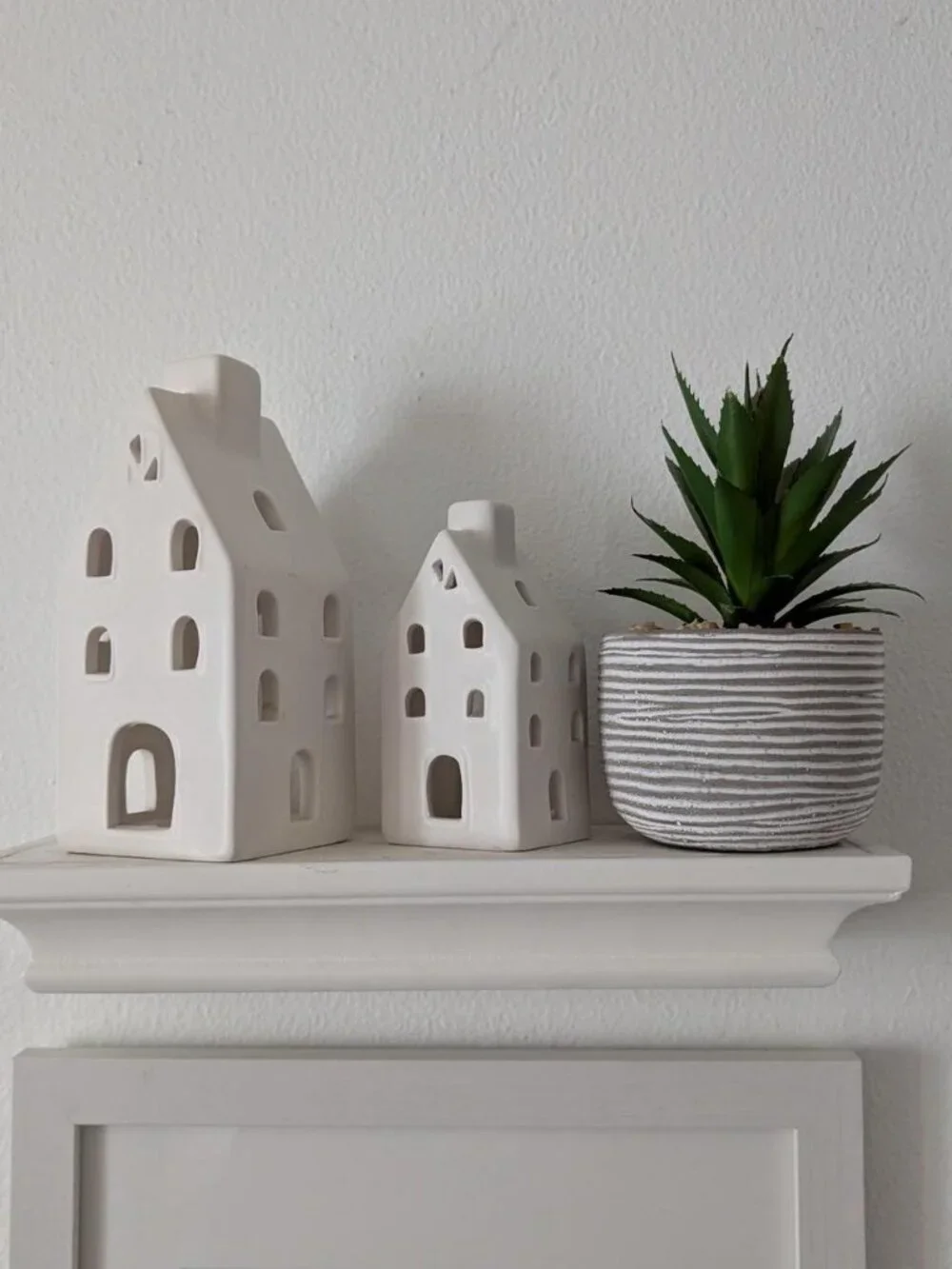 Set of 2 White ceramic small houses tea light candle holders from Target
